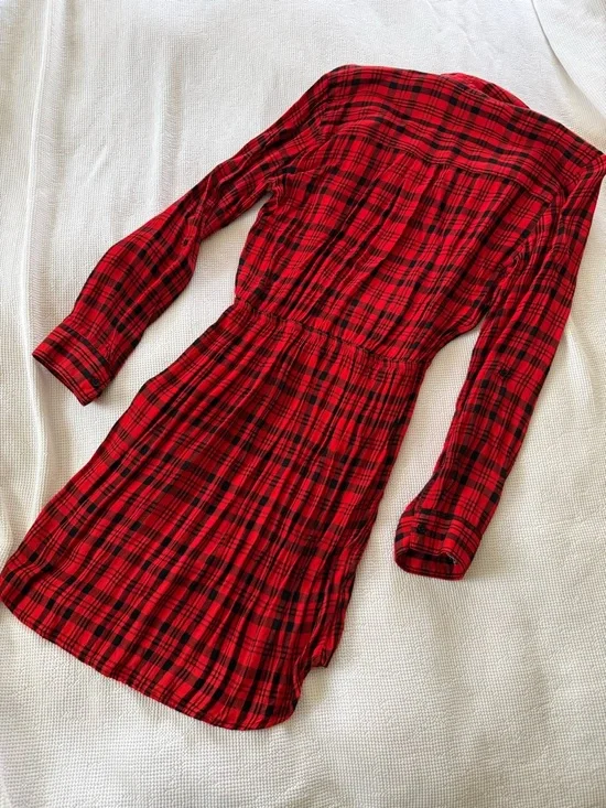 Express Red and Black Plaid Long Sleeve Dress - Picture 9 of 10